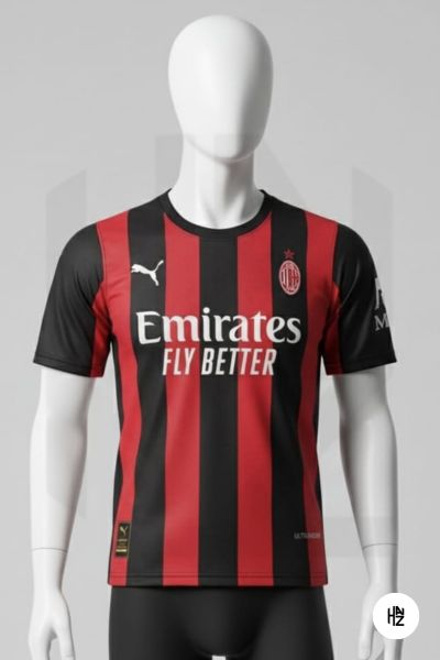 AC Milan Home Jersey 2025/26 - Red Black Striped Football Shirt with Emirates Fly Better Logo